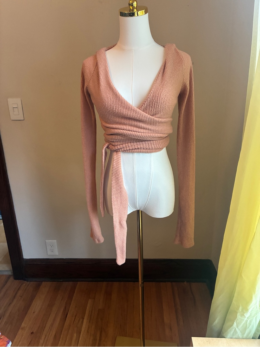 Laina Rauma Dance Class Wrap Front Ribbed Knit Sweater - Blush Pink sz S